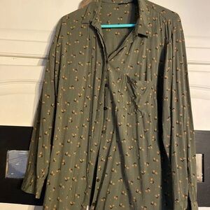 Green Button-Up Shirt with Pattern